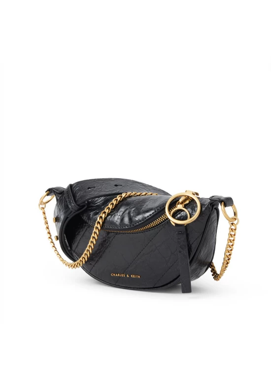 Charles Keith Ring Decoration Street Fashion Belt Bag Black